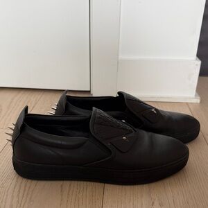 Fendi Black Leather Loafers with Spiked Detail